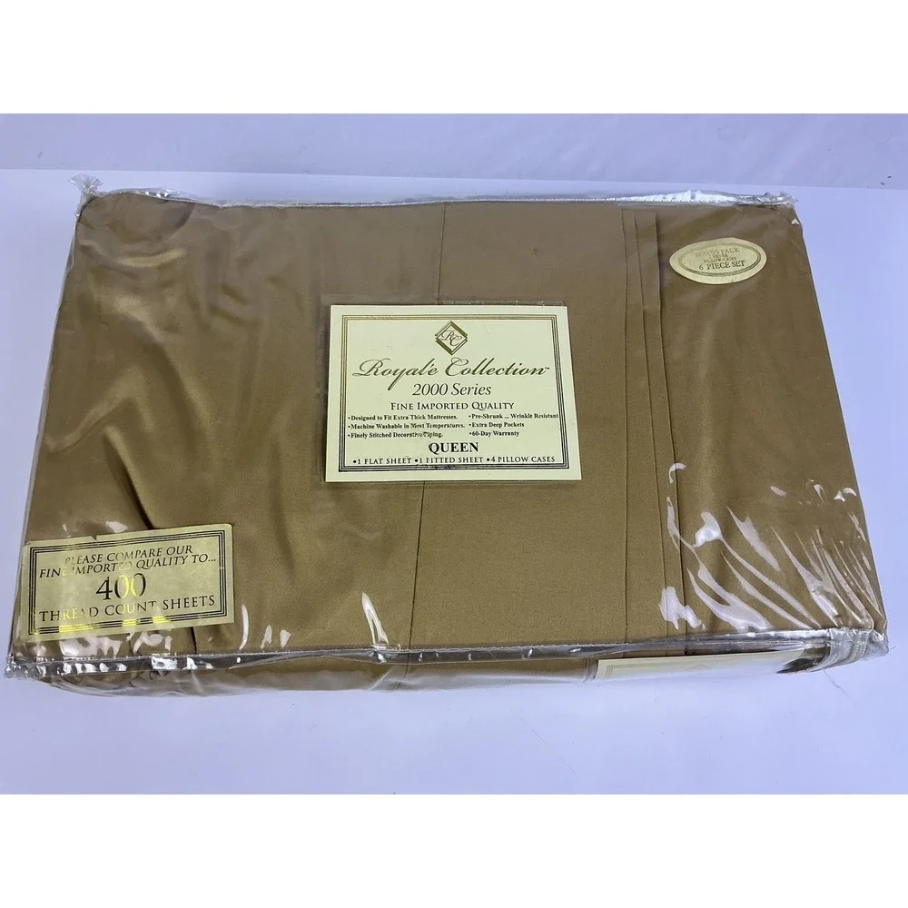 Vintage Royale Collection 2000 Series Queen Sheet‎ Set 400 Thread Count 6 Pc NOS